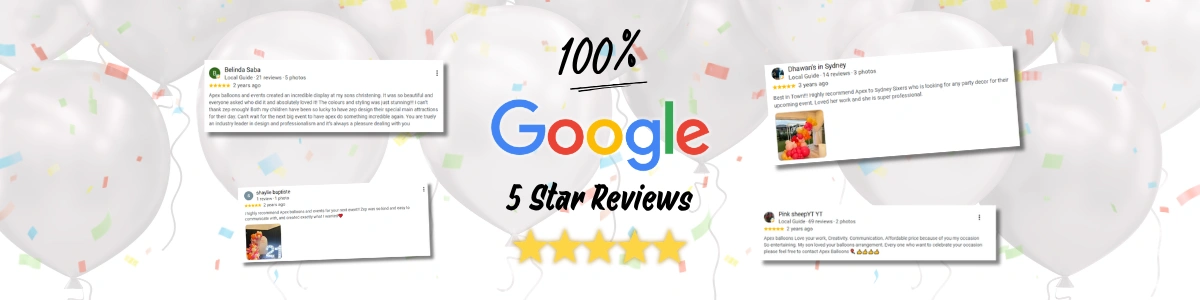 100% Google 5 star reviews for Apex Balloons and Events